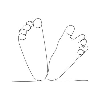 Continuous line drawing of little baby feet. Minimalism art.