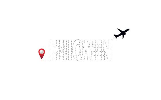 Happy halloween concept, destination with route. Halloween trip logo.