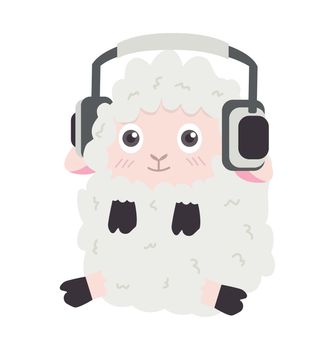 little sheep  listening music in headphones cartoon