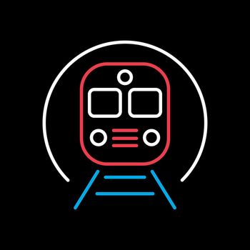 Subway underground metro train flat vector isolated on black background icon. Graph symbol for travel and tourism web site and apps design, logo, app, UI