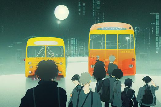 Bus Drivers, Transit and Intercity ,Anime style illustration V2 High quality 2d illustration