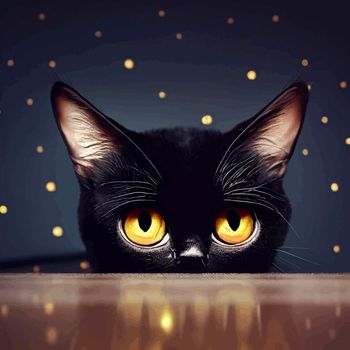 animated illustration of a cute black cat, animated baby cat portrait