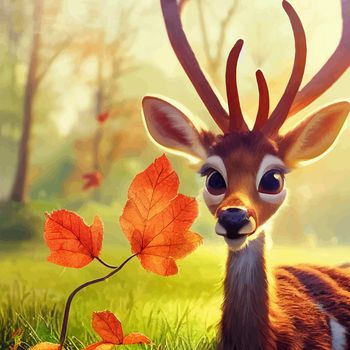 animated illustration of a cute deer, animated baby deer portrait