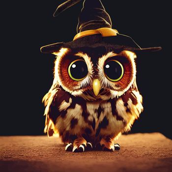 animated illustration of a cute owl with hat, animated owl portrait