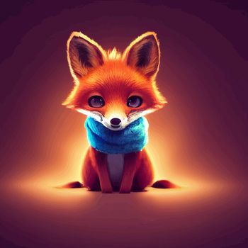animated illustration of a cute fox, animated baby fox portrait