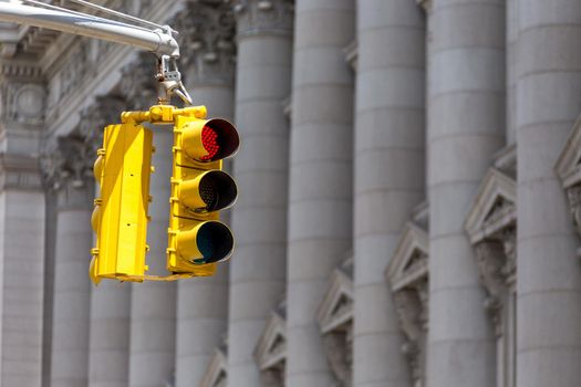 Yellow traffic lights on a street in New York city