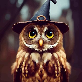 animated illustration of a cute owl with hat, animated owl portrait