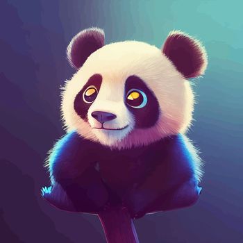 animated illustration of a cute panda, animated baby panda portrait
