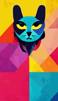 colorful cat head with cool isolated pop art style backround. WPAP style