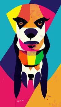 colorful dog head with cool isolated pop art style backround. WPAP style