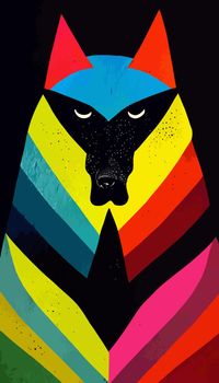 colorful wolf head with cool isolated pop art style backround. WPAP style