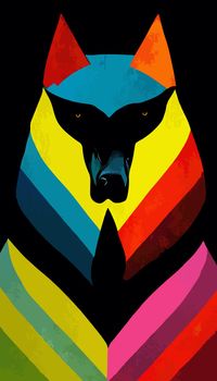 colorful wolf head with cool isolated pop art style backround. WPAP style
