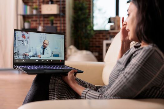 Young adult calling doctor on videocall telehealth