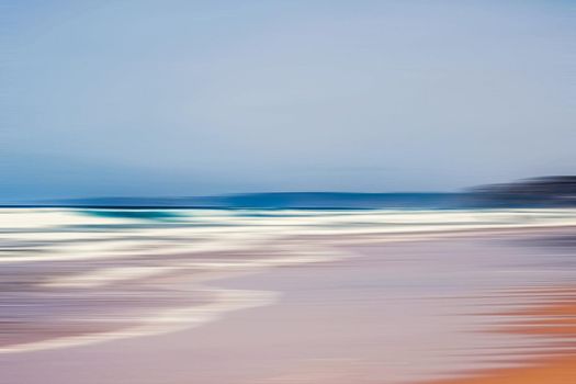Abstract sea background, long exposure view of dreamy ocean coast in summer