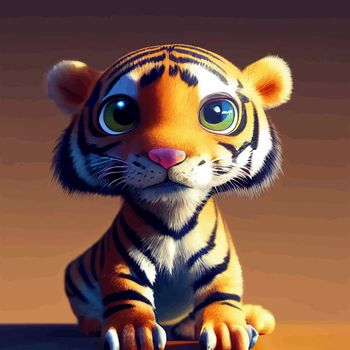 animated illustration of a cute tiger, animated baby tiger portrait