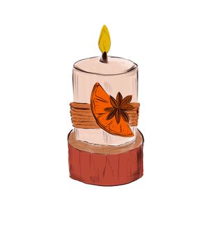 A lit candle. Wax candle illustration