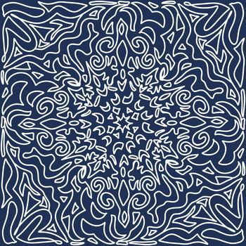Decorative ornament on a blue background. Snowflake.