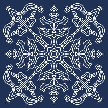 Decorative ornament on a blue background. Snowflake.