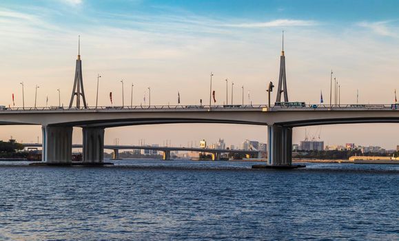 Dubai, UAE - 12.20.2021 Business bay crossing bridge. City