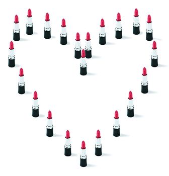 Love your lips. Studio shot of lipsticks arranged in a heart shape.