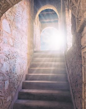 The stairway to eternity. a stairway and door leading to Heaven.