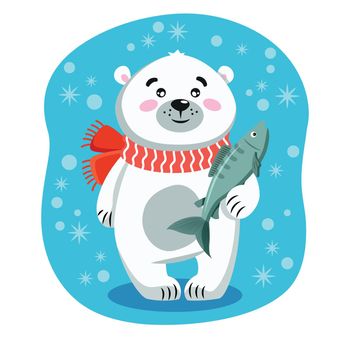 cartoon, cute polar bear on a blue background. Flashcards for kids to learn