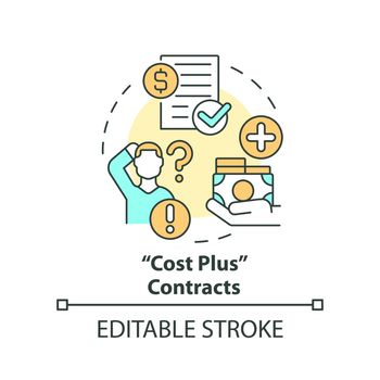 Cost plus contracts concept icon. Dealing with inflation in construction abstract idea thin line illustration. Isolated outline drawing. Editable stroke. Arial, Myriad Pro-Bold fonts used
