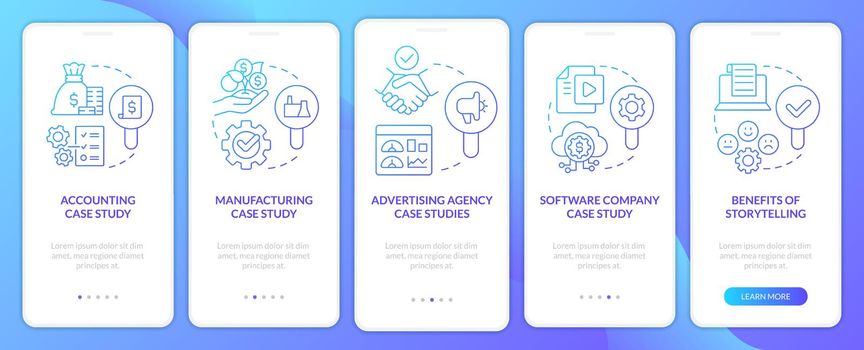 Case studies usage blue gradient onboarding mobile app screen