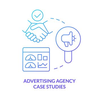Advertising agency case studies blue gradient concept icon
