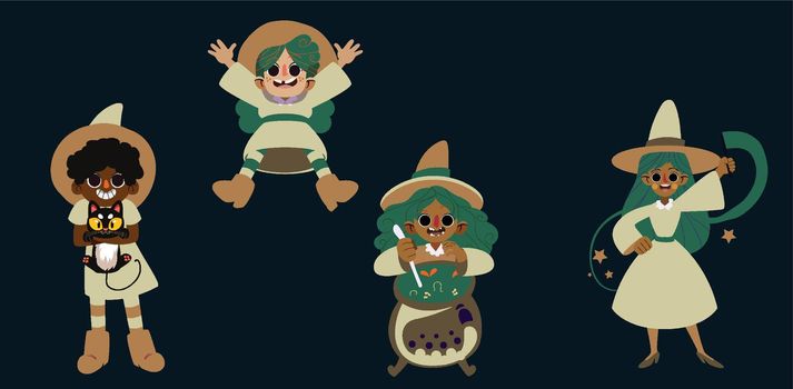 Lovely set of halloween witches with flat design