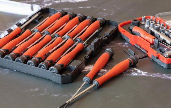 Set of work tools for various repairs.