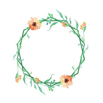watercolor flower frame circle. Wreath illustration in watercolor style.