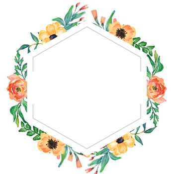watercolor flower frame. Invitation frame rose flower design. Isolated