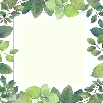 watercolor flower frame. wedding invitation card leaves surround the edge of the card with soft watercolor