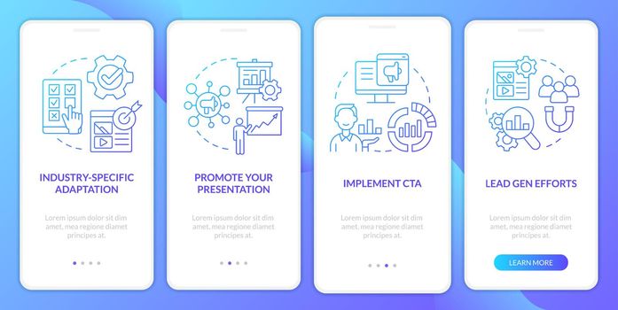Marketing case study blue gradient onboarding mobile app screen