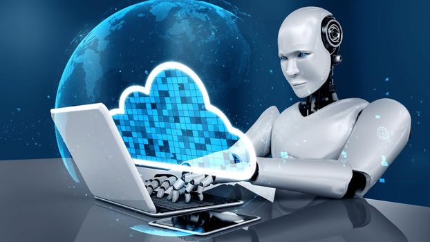 AI robot huminoid uses cloud computing technology to store data on online server