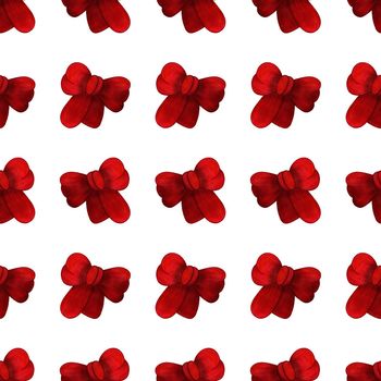 Hand Drawn Christmas Seamless Pattern with Bow.
