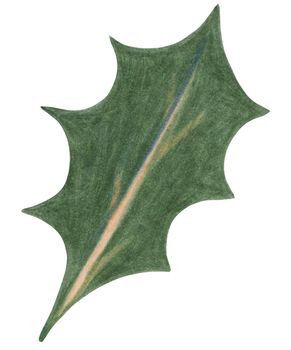 Christmas Holly Berry Green Leaf Drawn by Colored Pencil Isolated on White Background.