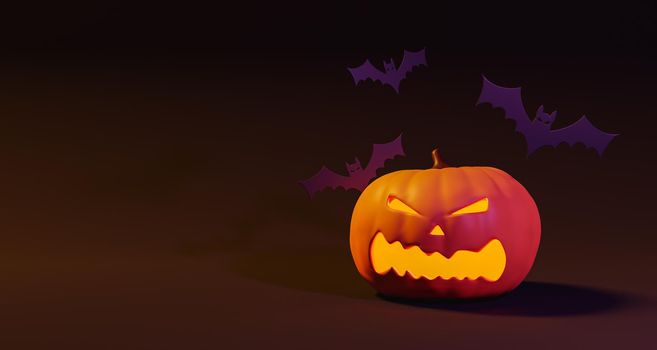 Spooky Halloween pumpkin with bats in brown studio