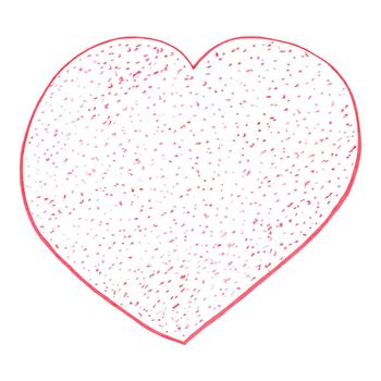 Red Heart Drawn by Colored Pencil. Heart Shape Isolated on White Background.