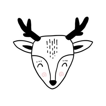 Scandinavian animal face. Nordic cute head. Vector hand drawn face for nurcery print textile