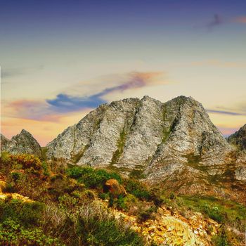 Rock formations of the Western Cape. A mountainside located in the Western Cape, South Africa.