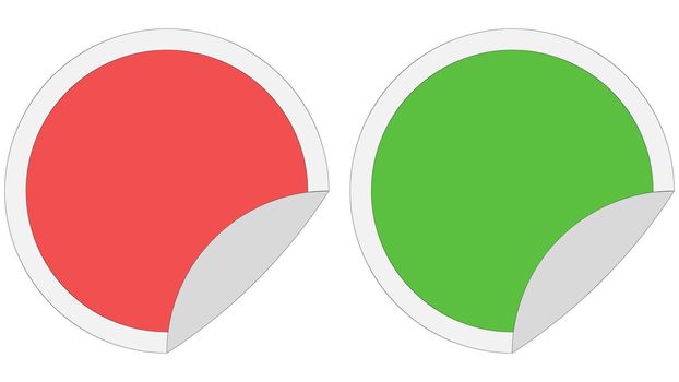 Stiker round paper curl corner red green, stick folded icon logo