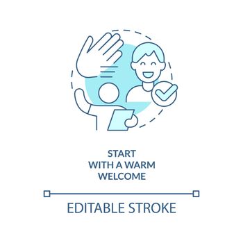Start with warm welcome turquoise concept icon