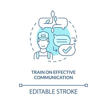 Train on effective communication turquoise concept icon