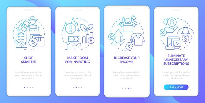 Budget planning for inflation blue gradient onboarding mobile app screen