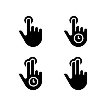Long tap black glyph icons set on white space