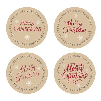 Merry Christmas Custom Kraft Brown Return Addresss Classic Round Sticker.