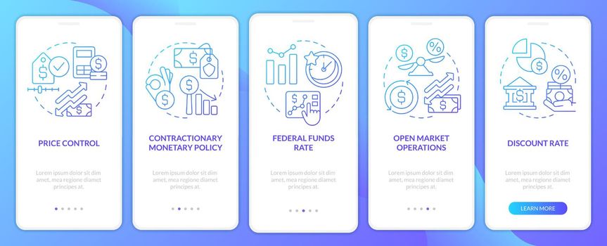 How government deals with inflation blue gradient onboarding mobile app screen