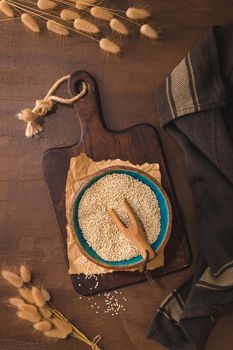Quinoa on rustic countertop